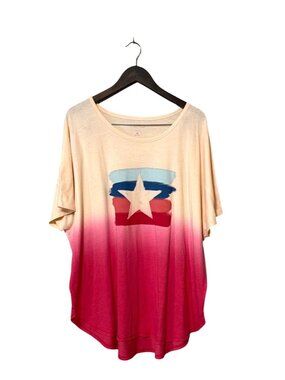 New Directions Studio Star Gradient Top 3X Beige & Pink Cotton Blend